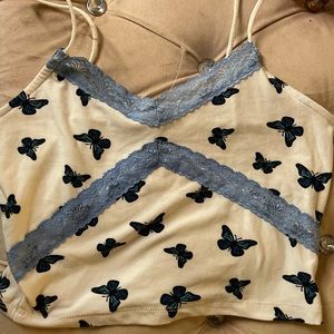 Blue butterfly crop top
